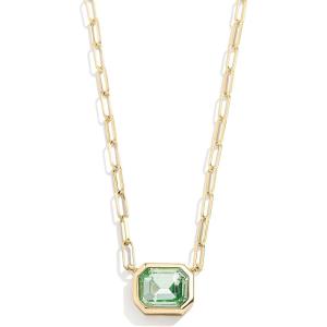 BaubleBar Blythe Birthstone Pendant Necklace for Women on a Delicate Paperclip Chain, Fashion Jewelry, Meaningful Gifts for Women, Perfect for the Holidays(Light Green)