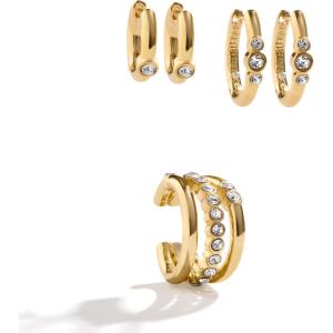 BaubleBar Huggie Earrings, Trendy Gift, Fashion Jewelry, Gold-Plated Earrings for Women, Small Hoop Huggie Earring Sets(Dana – Clear/Gold)