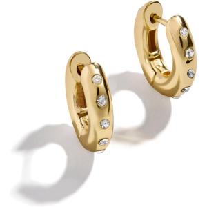 BaubleBar Huggie Earrings, Trendy Gift, Fashion Jewelry, Gold-Plated Earrings for Women, Small Hoop Huggie Earring Sets(Megan – Clear/Gold)