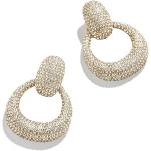 BaubleBar Jordan Statement Earrings – Luxurious Vintage Circular Silhouette Pave Drop Earrings, Retro Door Knocker Earrings, Hypoallergenic, Gold Plated Brass Earrings for Women, Fashion Jewelry