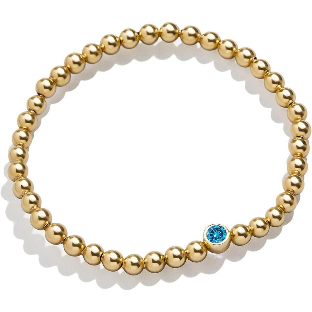 imageBaubleBar 18K Gold Birthstone Pisa Stretch Bracelet with Cubic Zirconia Stones for Women Gold Plated Sterling SilverBlue ZirconColored