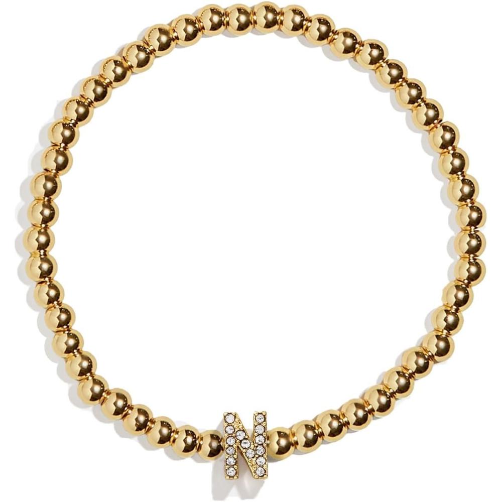 imageBaubleBar Initial Pisa Stretch Bracelet  Personalized GoldPlated Bracelet for Women Beaded Initial Bracelet Stacking Bracelet Custom Ball Bracelet Trendy JewelryLetter N Pave