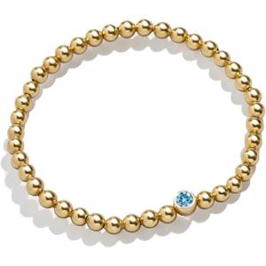 BaubleBar 18K Gold Birthstone Pisa Stretch Bracelet with Cubic Zirconia Stones for Women, Gold Plated Sterling Silver(Aquamarine-Colored)