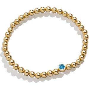 BaubleBar 18K Gold Birthstone Pisa Stretch Bracelet with Cubic Zirconia Stones for Women, Gold Plated Sterling Silver(Blue Zircon-Colored)