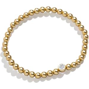 BaubleBar 18K Gold Birthstone Pisa Stretch Bracelet with Cubic Zirconia Stones for Women, Gold Plated Sterling Silver(Crystal-Colored)