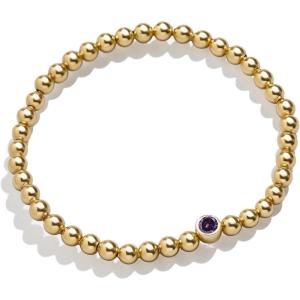 BaubleBar 18K Gold Birthstone Pisa Stretch Bracelet with Cubic Zirconia Stones for Women, Gold Plated Sterling Silver(Light Amethyst-Colored)