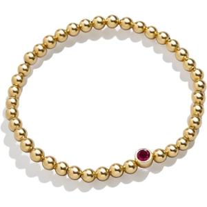BaubleBar 18K Gold Birthstone Pisa Stretch Bracelet with Cubic Zirconia Stones for Women, Gold Plated Sterling Silver(Ruby-Colored)