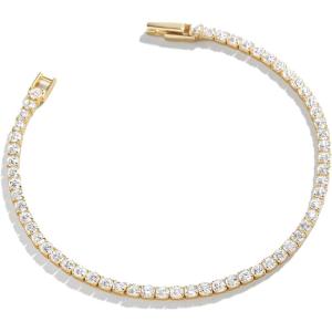BaubleBar Bennett Tennis Bracelet for Women, 18K Gold Plated Sterling Silver – Hypoallergenic with Cubic Zirconia Stones, Dainty and Trendy Thin Stacking Bracelet, Women’s Fashion Jewelry(6.75)