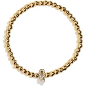 BaubleBar Initial Pisa Stretch Bracelet – Personalized Gold-Plated Bracelet for Women, Beaded Initial Bracelet, Stacking Bracelet, Custom Ball Bracelet, Trendy Jewelry(Letter Q (Pave))