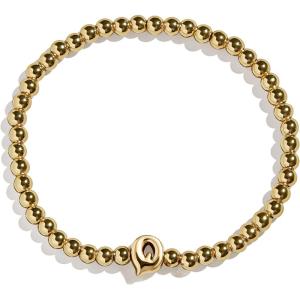 BaubleBar Initial Pisa Stretch Bracelet – Personalized Gold-Plated Bracelet for Women, Beaded Initial Bracelet, Stacking Bracelet, Custom Ball Bracelet, Trendy Jewelry(Letter Q (Solid))