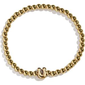 BaubleBar Initial Pisa Stretch Bracelet – Personalized Gold-Plated Bracelet for Women, Beaded Initial Bracelet, Stacking Bracelet, Custom Ball Bracelet, Trendy Jewelry(Letter U (Solid))