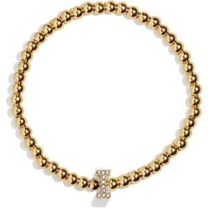 BaubleBar Initial Pisa Stretch Bracelet – Personalized Gold-Plated Bracelet for Women, Beaded Initial Bracelet, Stacking Bracelet, Custom Ball Bracelet, Trendy Jewelry(Letter I (Pave))