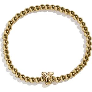 BaubleBar Initial Pisa Stretch Bracelet – Personalized Gold-Plated Bracelet for Women, Beaded Initial Bracelet, Stacking Bracelet, Custom Ball Bracelet, Trendy Jewelry(Letter Y (Solid))