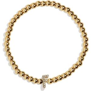 BaubleBar Initial Pisa Stretch Bracelet – Personalized Gold-Plated Bracelet for Women, Beaded Initial Bracelet, Stacking Bracelet, Custom Ball Bracelet, Trendy Jewelry(Letter F (Pave))