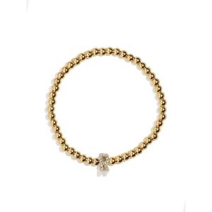 BaubleBar Initial Pisa Stretch Bracelet – Personalized Gold-Plated Bracelet for Women, Beaded Initial Bracelet, Stacking Bracelet, Custom Ball Bracelet, Trendy Jewelry(Letter R (Pave))