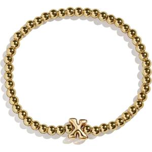 BaubleBar Initial Pisa Stretch Bracelet – Personalized Gold-Plated Bracelet for Women, Beaded Initial Bracelet, Stacking Bracelet, Custom Ball Bracelet, Trendy Jewelry(Letter X (Solid))