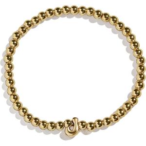 BaubleBar Initial Pisa Stretch Bracelet – Personalized Gold-Plated Bracelet for Women, Beaded Initial Bracelet, Stacking Bracelet, Custom Ball Bracelet, Trendy Jewelry(Letter J (Solid))