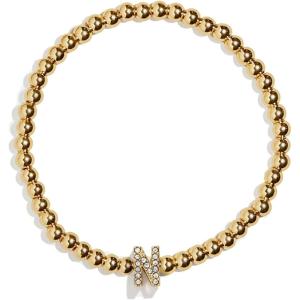 BaubleBar Initial Pisa Stretch Bracelet – Personalized Gold-Plated Bracelet for Women, Beaded Initial Bracelet, Stacking Bracelet, Custom Ball Bracelet, Trendy Jewelry(Letter N (Pave))