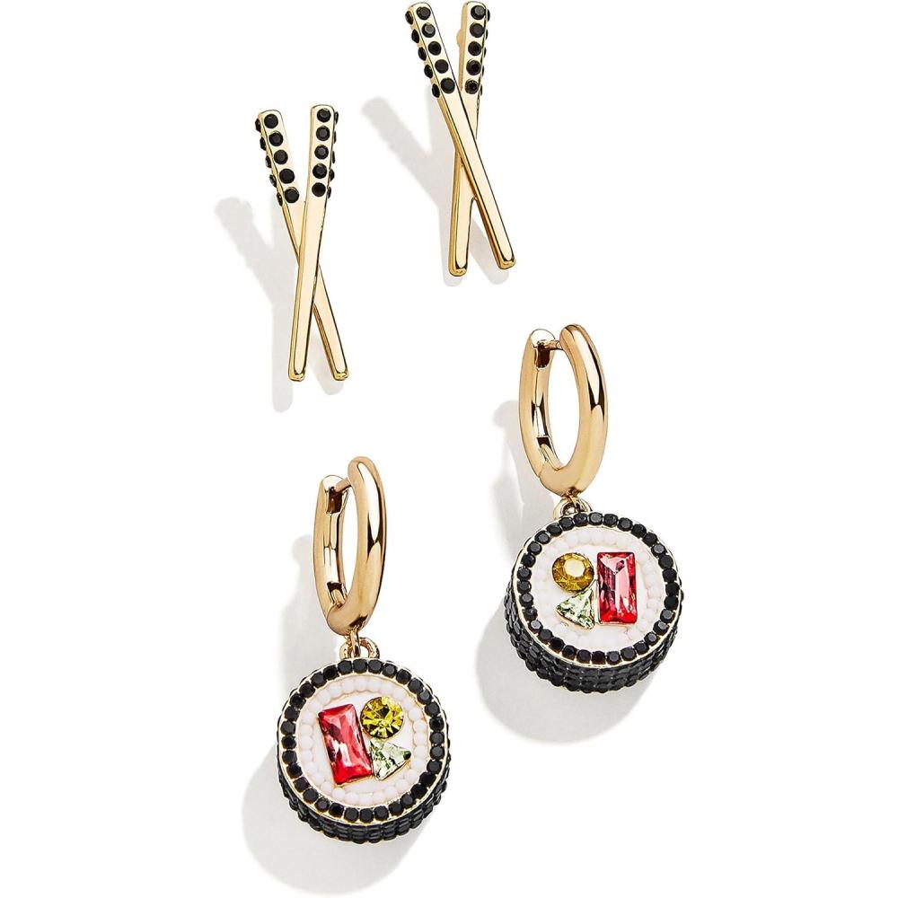 imageBaubleBar Food ampamp DrinkThemed Statement Earrings Novelty Earrings for Women Costume JewelryJust Roll With It  Set of 2