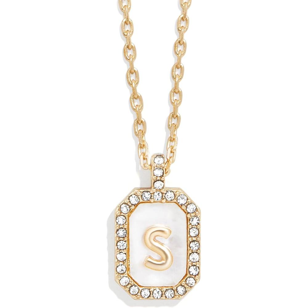 imageBaubleBar Initial Necklace  Dainty GoldPlated Personalized Letter Pendant Necklace Small Dog Tag Style DesignMother of Pearl