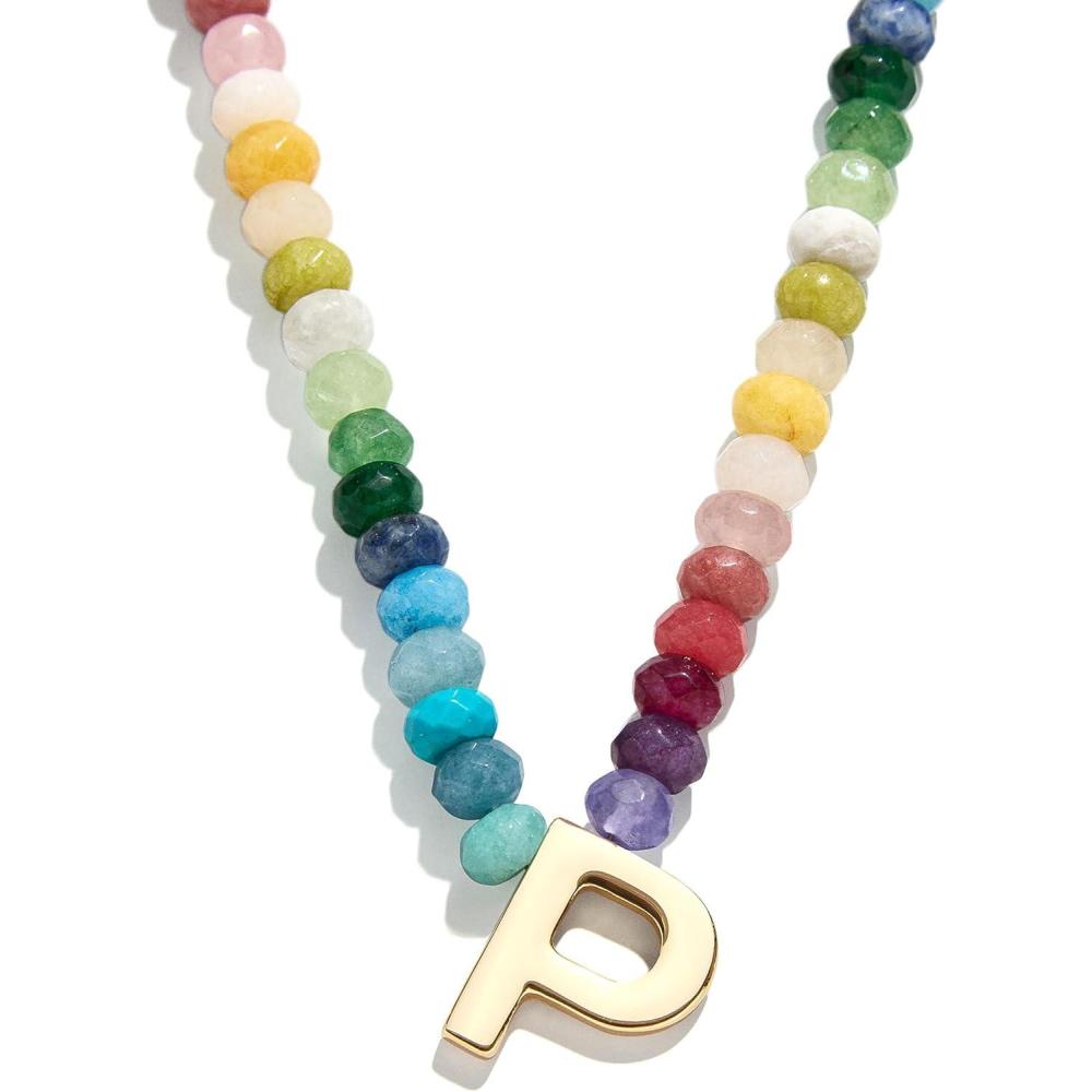 imageBaubleBar SemiPrecious Block Initial Necklace for Women  Colorful Personalized Necklaces Custom Pendant Necklace wNatural Gemstones Beaded Necklace Fashion JewelryP