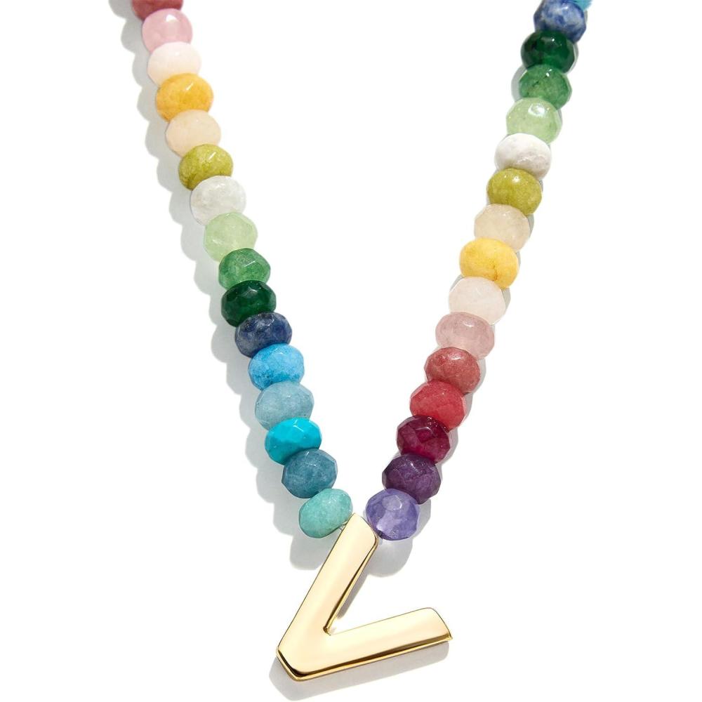 imageBaubleBar SemiPrecious Block Initial Necklace for Women  Colorful Personalized Necklaces Custom Pendant Necklace wNatural Gemstones Beaded Necklace Fashion JewelryV