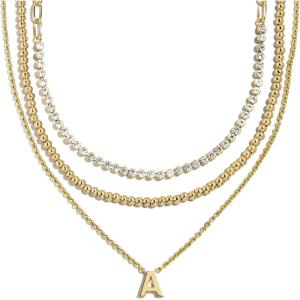 BaubleBar Kenna Pre-Layered Initial Necklace, Gold-Plated, Fashion Jewelry, Gifts for Women, Beautiful and Trendy(A)