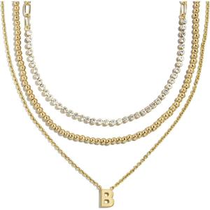 BaubleBar Kenna Pre-Layered Initial Necklace, Gold-Plated, Fashion Jewelry, Gifts for Women, Beautiful and Trendy(B)