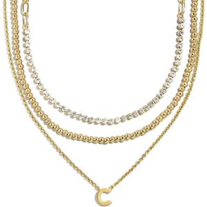 BaubleBar Kenna Pre-Layered Initial Necklace, Gold-Plated, Fashion Jewelry, Gifts for Women, Beautiful and Trendy(C)