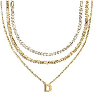 BaubleBar Kenna Pre-Layered Initial Necklace, Gold-Plated, Fashion Jewelry, Gifts for Women, Beautiful and Trendy(D)