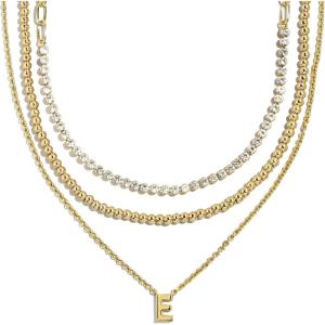 BaubleBar Kenna Pre-Layered Initial Necklace, Gold-Plated, Fashion Jewelry, Gifts for Women, Beautiful and Trendy(E)
