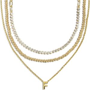 BaubleBar Kenna Pre-Layered Initial Necklace, Gold-Plated, Fashion Jewelry, Gifts for Women, Beautiful and Trendy(F)