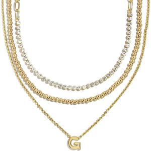 BaubleBar Kenna Pre-Layered Initial Necklace, Gold-Plated, Fashion Jewelry, Gifts for Women, Beautiful and Trendy(G)