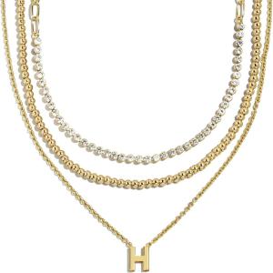 BaubleBar Kenna Pre-Layered Initial Necklace, Gold-Plated, Fashion Jewelry, Gifts for Women, Beautiful and Trendy(H)
