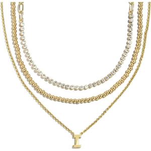 BaubleBar Kenna Pre-Layered Initial Necklace, Gold-Plated, Fashion Jewelry, Gifts for Women, Beautiful and Trendy(I)