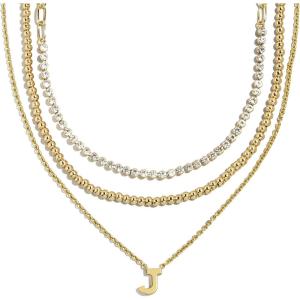 BaubleBar Kenna Pre-Layered Initial Necklace, Gold-Plated, Fashion Jewelry, Gifts for Women, Beautiful and Trendy(J)