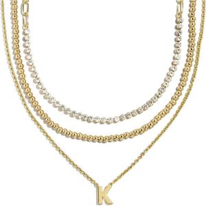 BaubleBar Kenna Pre-Layered Initial Necklace, Gold-Plated, Fashion Jewelry, Gifts for Women, Beautiful and Trendy(K)