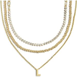 BaubleBar Kenna Pre-Layered Initial Necklace, Gold-Plated, Fashion Jewelry, Gifts for Women, Beautiful and Trendy(L)