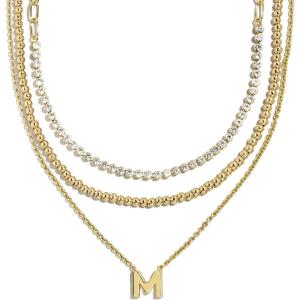 BaubleBar Kenna Pre-Layered Initial Necklace, Gold-Plated, Fashion Jewelry, Gifts for Women, Beautiful and Trendy(M)