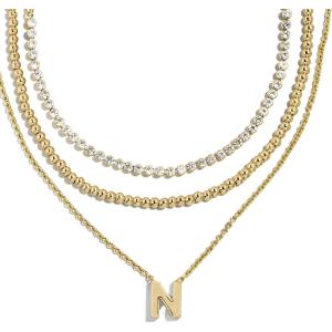 BaubleBar Kenna Pre-Layered Initial Necklace, Gold-Plated, Fashion Jewelry, Gifts for Women, Beautiful and Trendy(N)