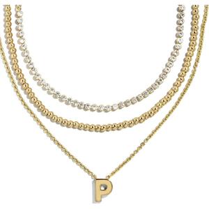 BaubleBar Kenna Pre-Layered Initial Necklace, Gold-Plated, Fashion Jewelry, Gifts for Women, Beautiful and Trendy(P)