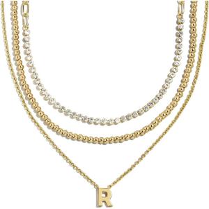 BaubleBar Kenna Pre-Layered Initial Necklace, Gold-Plated, Fashion Jewelry, Gifts for Women, Beautiful and Trendy(R)