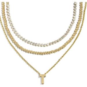BaubleBar Kenna Pre-Layered Initial Necklace, Gold-Plated, Fashion Jewelry, Gifts for Women, Beautiful and Trendy(T)