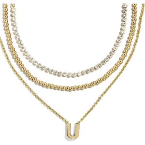 BaubleBar Kenna Pre-Layered Initial Necklace, Gold-Plated, Fashion Jewelry, Gifts for Women, Beautiful and Trendy(U)