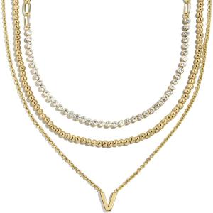 BaubleBar Kenna Pre-Layered Initial Necklace, Gold-Plated, Fashion Jewelry, Gifts for Women, Beautiful and Trendy(V)
