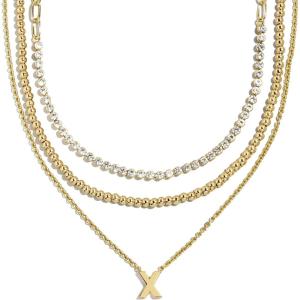 BaubleBar Kenna Pre-Layered Initial Necklace, Gold-Plated, Fashion Jewelry, Gifts for Women, Beautiful and Trendy(X)
