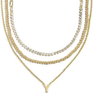 BaubleBar Kenna Pre-Layered Initial Necklace, Gold-Plated, Fashion Jewelry, Gifts for Women, Beautiful and Trendy(Y)