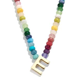 BaubleBar Semi-Precious Block Initial Necklace for Women – Colorful Personalized Necklaces, Custom Pendant Necklace w/Natural Gemstones, Beaded Necklace, Fashion Jewelry(E)