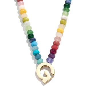 BaubleBar Semi-Precious Block Initial Necklace for Women – Colorful Personalized Necklaces, Custom Pendant Necklace w/Natural Gemstones, Beaded Necklace, Fashion Jewelry(G)