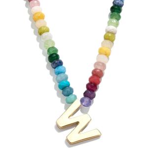 BaubleBar Semi-Precious Block Initial Necklace for Women – Colorful Personalized Necklaces, Custom Pendant Necklace w/Natural Gemstones, Beaded Necklace, Fashion Jewelry(W)